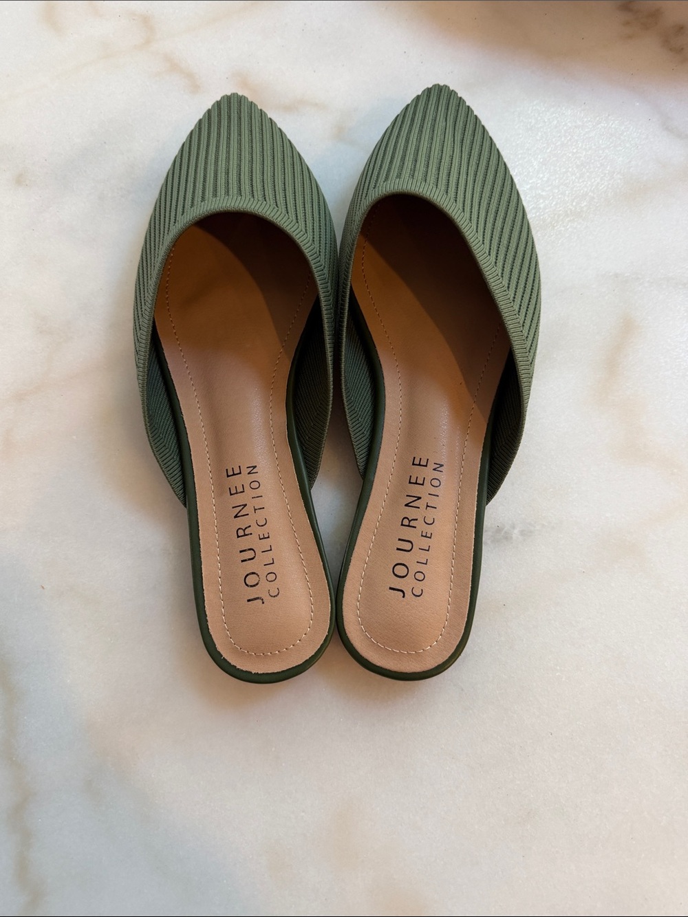 Journee Collection Olive Ribbed Pointed Slip-On Mules - Picture 3 of 6